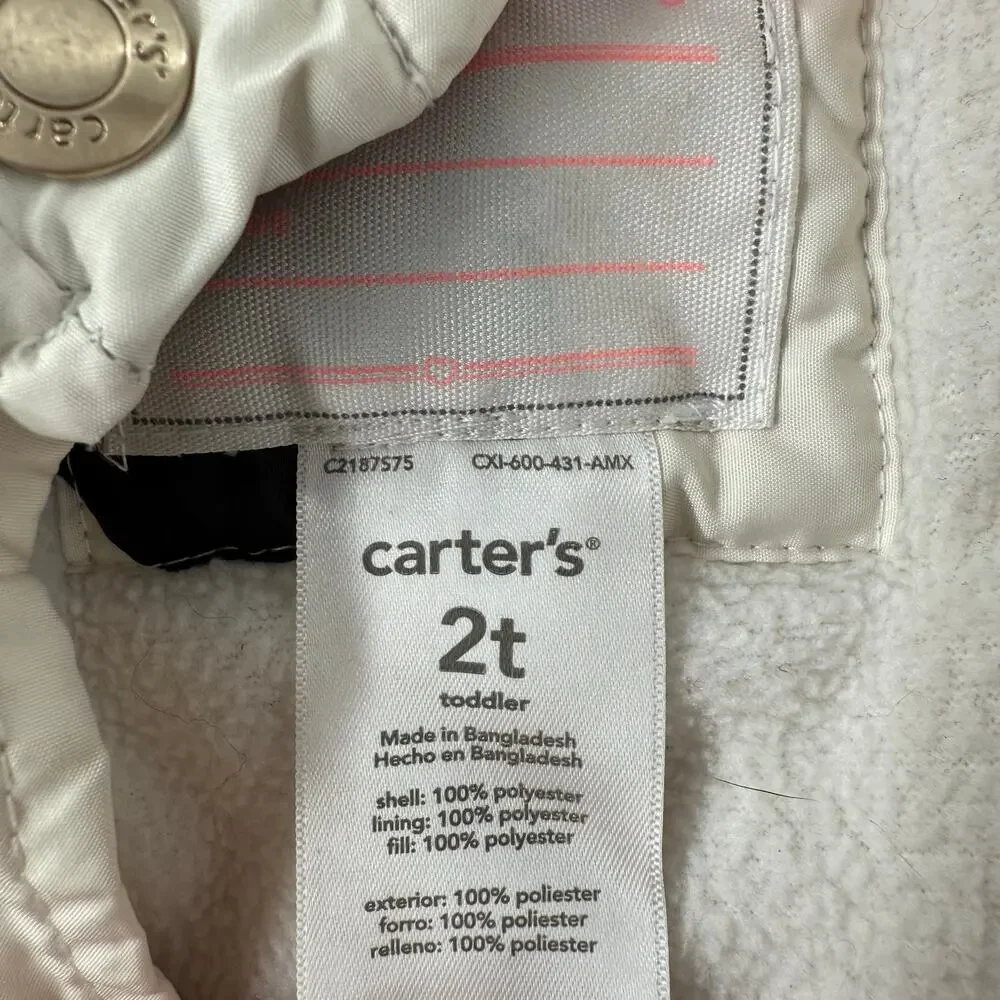 CARTER'S Coat Size 2T Toddler Girl Big Polka Dot Puff Fleece Black Cream Winter